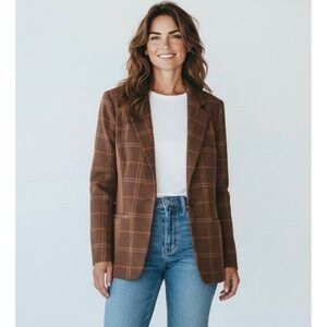 Isaac Mizrahi Live! ESTATE Plaid Academia Blazer Jacket Brown Women Sz 14